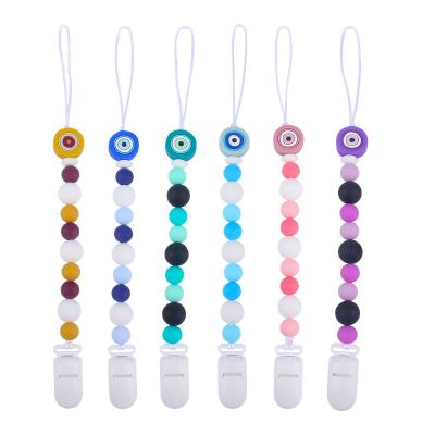 China BPA Free Silicone Teether Pacifier Clip Silicone Beads Baby Shower Gift Dummy Chain for sale