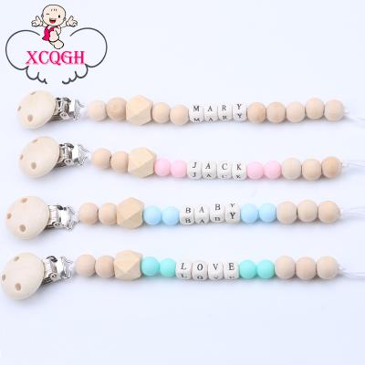 China BPA Free Personalized Name Wooden Pacifier Clips Non-Toxic Soother Staples Baby Pacifier Holder Teething Toy Attache Pacifier Dummy Clip for sale