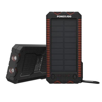 China Black Unique Dual Usb Solar Panel Power Bank 12000mAh With LED Flashlight for sale