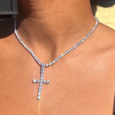 China Hiphop Bling Crystal Necklace Women Hop Jewelry punk Diamond Tennis Cross Necklaces for sale