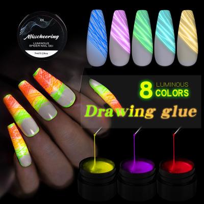 China Nail Art Gel Polish 7ml Fluorescent Pulling Nail Art Gel Polish Luminous Wire Colors Nail Gel Paint Glow In The Dark 3D Drawing UV Varnish for sale