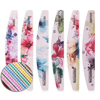 China Fahion Printed Nail Buffer Block Colored Lime One 80/100/150/180/240/320 Nail Manicure Tools Nail Care Tools Flower Nail File for sale