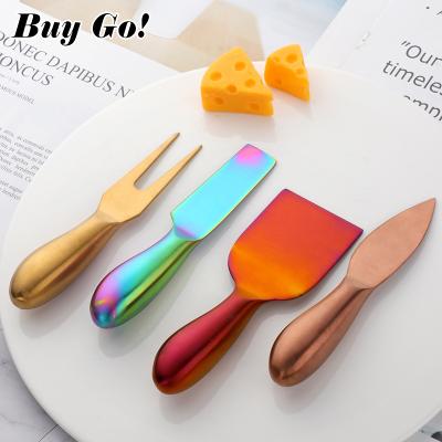 China Wholesale Viable 4 Pieces Cheese Knife Set Gold Fork Spreader Razor Stainless Steel Cheese for sale