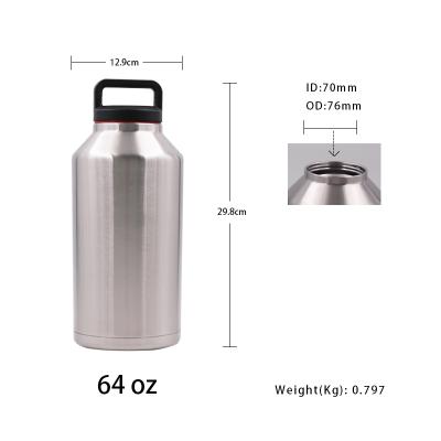 China Business New Design Low MOQ Double Wall Carbonated CO2 Insulated 64 Oz Stainless Beer Shaker for sale