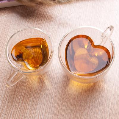 China 2022 Art Decor 2022 Hot Sale Heart Mug Tea Beer Cup Double Wall Glass Mug Love Shaped Milk Lemon Resistant Mug Drinkware for sale