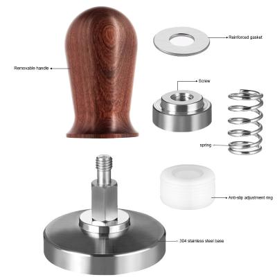 China YE400 durable wooden handle 304 stainless steel flat base 58mm 30lbs calibrated coffee tampers with spring loaded coffee tamper for sale