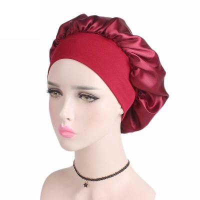 China New image style silky sleep hood covers night sleep hat women's single hair satin hood TJM-301 for sale