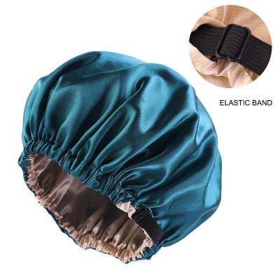 China 2022 New Picture Plain Color Double Layer Satin Hair Hood Adjustable Sleep Cap Hoods With Button For Women TJM-256C-4 for sale