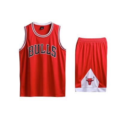 China Antibacterial Wholesale High Quality Plus Size Black White Red Bull Basketball Shorts Men Basketball Tank Top Suit Sports Shirt Clothes for sale