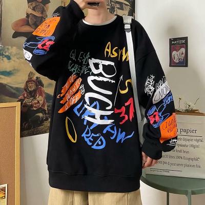 China Spring Anti-Shrink Wholesale Autumn High Quality Ins Sweater Fashionable Handsome Graffiti Fried Street Jacket Men's Oversized Cotton T for sale