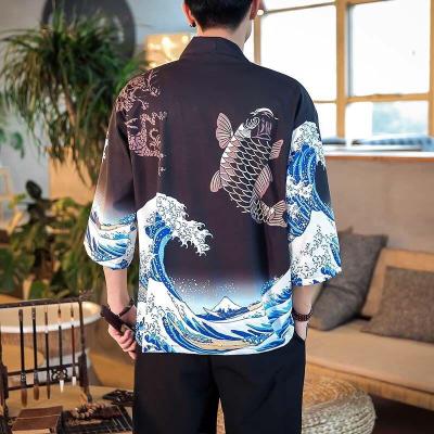 China Wholesale 2021 Fashion Harajuku Style Silk Style Kimono 2021 Men's and Women's Japanese Blouse Haori Obi Asian Clothes Samurai Cardigan for sale