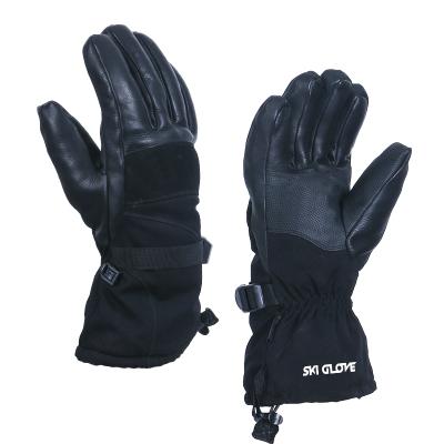 China Men's Ski Gloves Touch Screen Waterproof Men's Breathable Leather Snowboard Gloves Wrist Leashes for sale