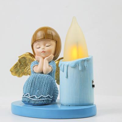 China Europe Wholesale Customized Winged Ployresin Angel Statue With Led Candle Lights for sale