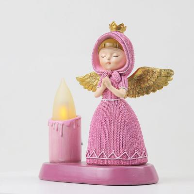 China Europe Resin Pink Angel Statue Girl Figurine Home Decorations Prayer Gifts For Women for sale