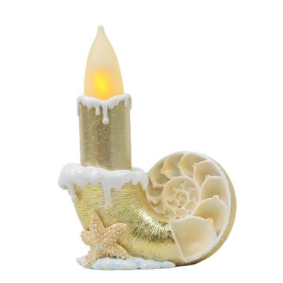 China High End Europe Resin Decoration Home Sculptures Golden Conch Shell Figurine With Led Flameless Candle for sale