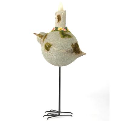 China Europe Bird Artificial Mossy Stone Statue With Led Flameless Candle For Hallway Decoration for sale