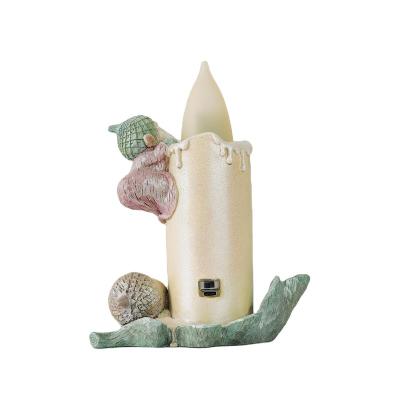 China Europe Climbing simulate real flame 3d effect LED white candle mini small animal pinecone gnome figurines for sale