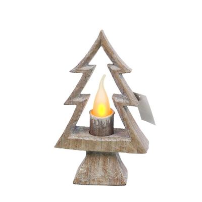 China Modern Holiday Decor on Wooden Table Mini Poly Resin Christmas Tree Ornament with LED Light for sale