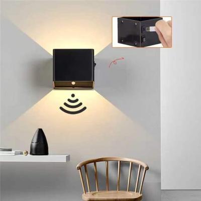 China Modern Rechargeable USB LED PIR Sensor Battery Wall Lamp Powered Magnetic Wall Lamp with Switch Bedroom Corridor Stair Aluminum Wall Lamp for sale