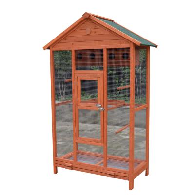 China Sustainable Parrot Wooden Bird Cage With Metal Tray for sale