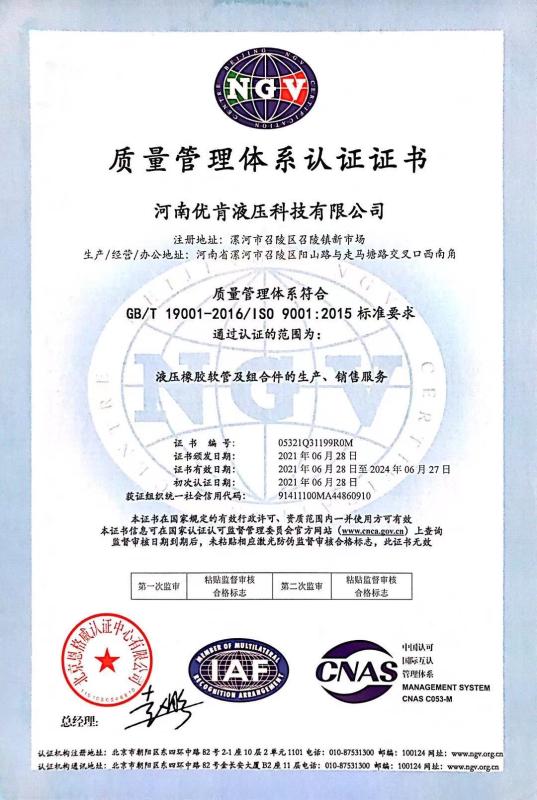 ISO9001 - Hennan Youcan Hydraulics Technology Co., Ltd.