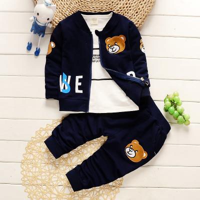 China Regular Baby Clothing Sets Newborn Boy Coat+Shirt+Pants 3pcs Set Cartoon Bear Costume Infant Boys Clothes Set for sale