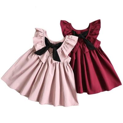 China New breathable summer casual style fashion fly sleeve girls bow dress girl clothing for kids cute dresses for sale