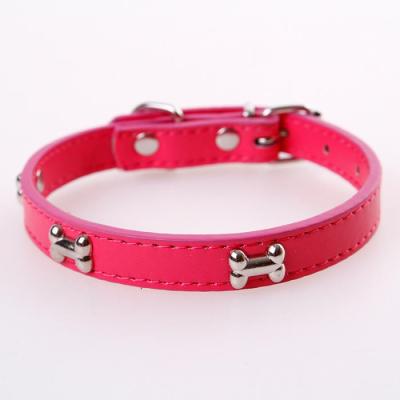 China Durable Leather Dog Collar Pu Puppy Pet Collars Bone Charms Decoration Rivet Dogs Collar - Drop for sale