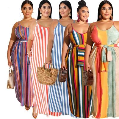 China Fat Print Anti-Static Backless Women Stripe With Pockets Loose Long Dress Maternity Plus Size Maxi Spaghetti Strap Sexy Dresses for sale