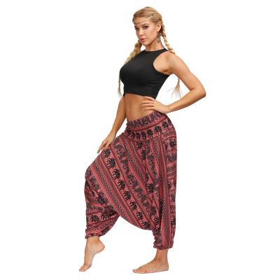 China Boho Gym Women Yoga Pants Smocked Waist Women's Anti-Wrinkle Yoga Palazzo Elephant Casual Hippie Thai Harem Baggy Logo for sale