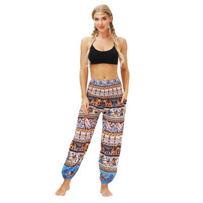 China Anti-Wrinkle Bohemian Print Boho Yoga Travel Lounge Festival Beach Jogger Loose Harem Outfits Plus Size High Waist Pants for sale