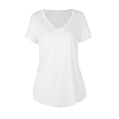 China lady's short V-neck Anti-wrinkle summer women's loose casual T-shirt sleeve blouse tops loose casual tees for sale