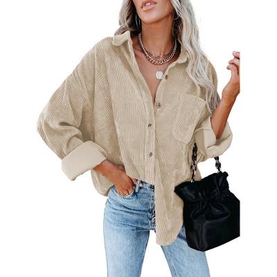 China QUICK DRY Women's Corduroy Button Down Shacket Long Sleeve Oversized Blouses Tops Casual Shirt Jacket for sale