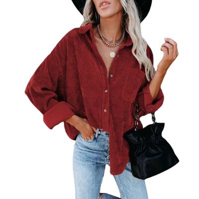 China Women's QUICK DRY Corduroy Long Sleeve Button Down Collared Shirt Jacket Tops for sale