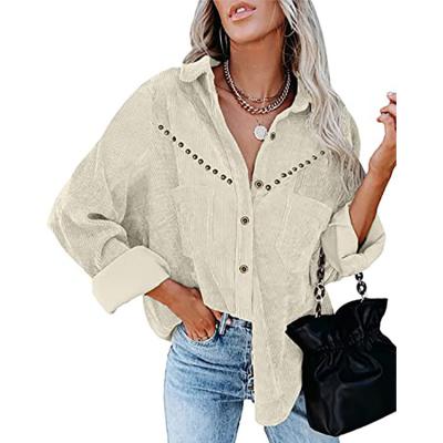 China QUICK DRY Women's Corduroy Shirts Long Sleeve Friend Oversized Button Down Blouses Tops Casual Loose Jacket With Pockets for sale