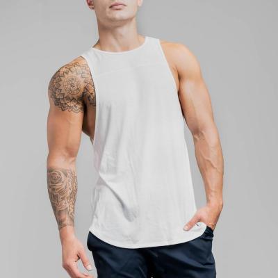 China New foreign trade white men's fitness vest simple solid color Anti-wrinkle stitching loose large size sleeveless T-shirt for sale