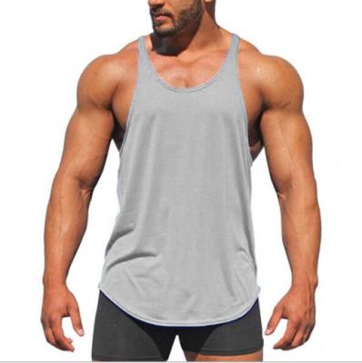 China Anti-wrinkle wish quick sale solid color men's hot sports vest pure cotton fitness ribbon i-back suspender T-shirts for sale