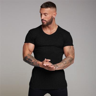 China Anti-Wrinkle Summer Border Men's Casual Sports Fitness Short Sleeve T-shirt Slim Knit Tight Super Elastic Breathable T-Shirt For Men for sale