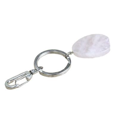 China Wholesale Promotion Gift High Quality Customize Rose Quartz Irregular Shape Key Ring For Gift for sale