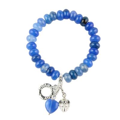 China Factory Price Natural Guangdong Selling Logo Elastic Bracelet Healing Crystal Stone Beads Blue Agate Custom Hot Casual/Sporty Bracelets 10 PCs for sale