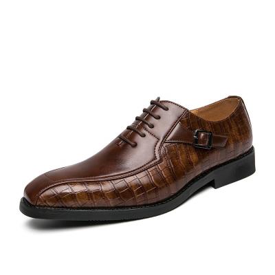 China Breathable New Original Design Splicing Charming Gentlmen Oxford Material Dress Shoes Brown Business Office Men Formal Shoes for sale