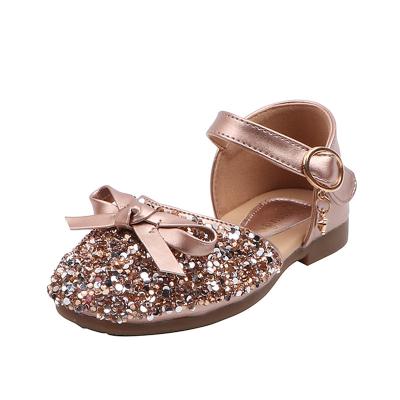 China Flat Children Fashion Cute Rubber Party Wedding Shoes Kids Shiny Crystal Princess Teenage New Styles Bow School Shoes For Girls for sale