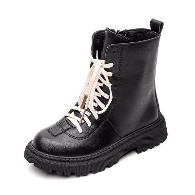 China Breathable Boys Double To Lace Up Black Designer Short Leather Kids Combat Boots Fashion Girls Winter Boots Shoes British Style for sale