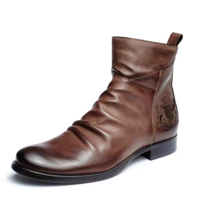 China New Original Massage Zipper Knight Badge Designer Biker Outdoor Military Boot Shoes Retro Fashion Cowboy Brown Men Western Boots for sale