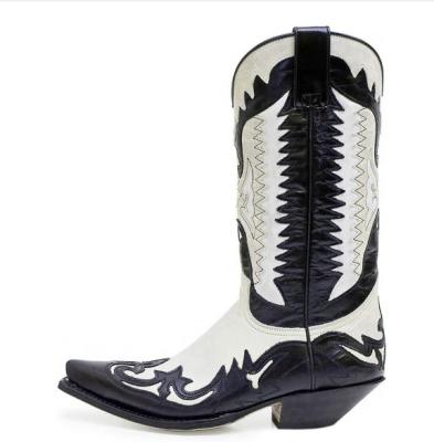 China New Arrival Fashion Embroidery Pattern Breathable Winter Women Shoes Western Black And White Cowboy Boots Mexican Mens High Top for sale