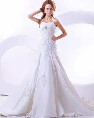 China Custom Made Around The Neck Strap Appliques wedding dress For birdal , girls , womens for sale