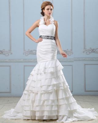 China Sexy Open back layered Wedding Dress with belt , drop waist womens wedding gowns for sale