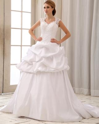 China Romantic Lace Cap Sleeve Halter Neck Wedding Dresses With Heart Shaped Bra for sale