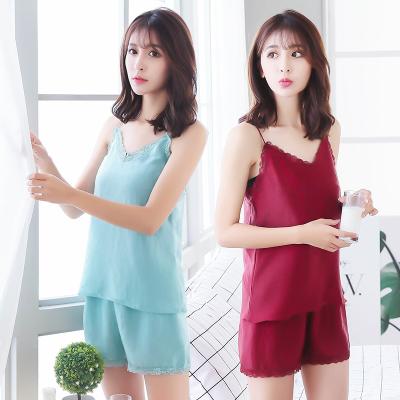 China High quality QUICK DRY QUICK DRY polyester two piece lace up sleepwear for girl sleep night wear and nightgown set for sale