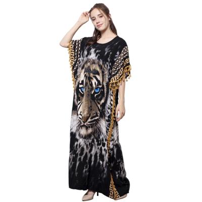 China One-piece Muslim Women's Kaftan Dress Middle East Tiger Head Print Maxi Dress Short Sleeve Dubai Loose Large Abaya Robe Casual Beach Dress for sale